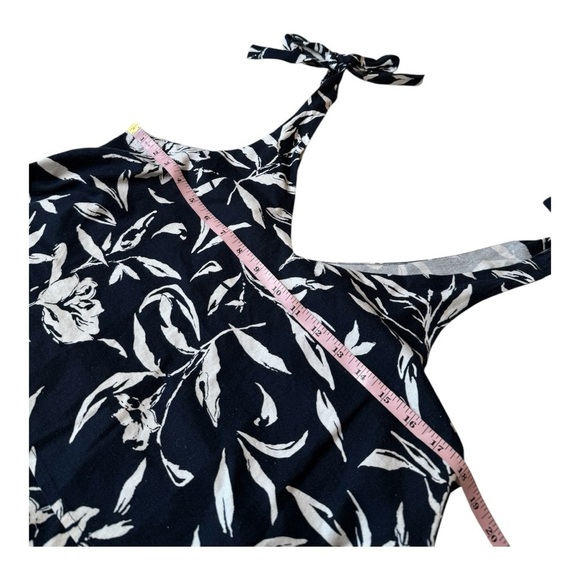 J.O.A Linen Floral Romper Dark Blue White 100% Linen Sleeveless Ruffle Overlay M - Picture 6 of 16